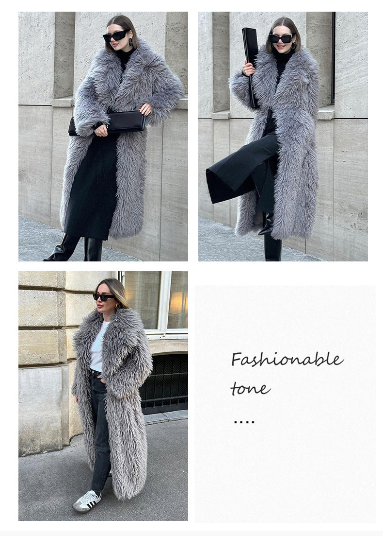 Long Faux Fur Coat With Long Hair Artificial Fur, Warm With A Turn-down Collar, High-end Outerwear